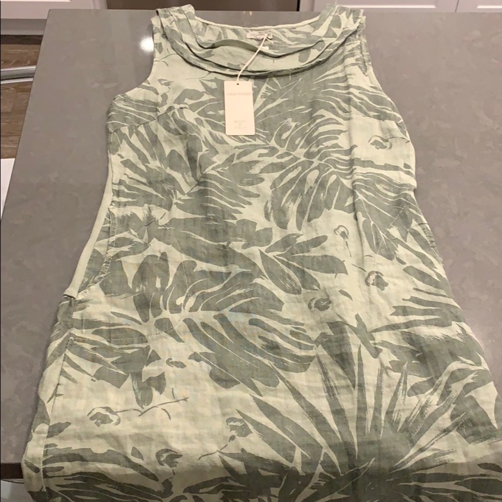 Lina Tomei Tropical Olive Palm Shift Dress NWT